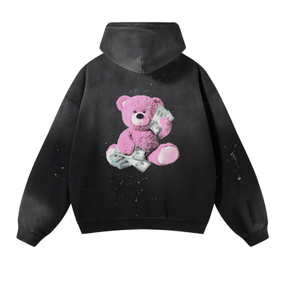 Vintage Wash Frayed Fleece Hoodie - 360 GSM